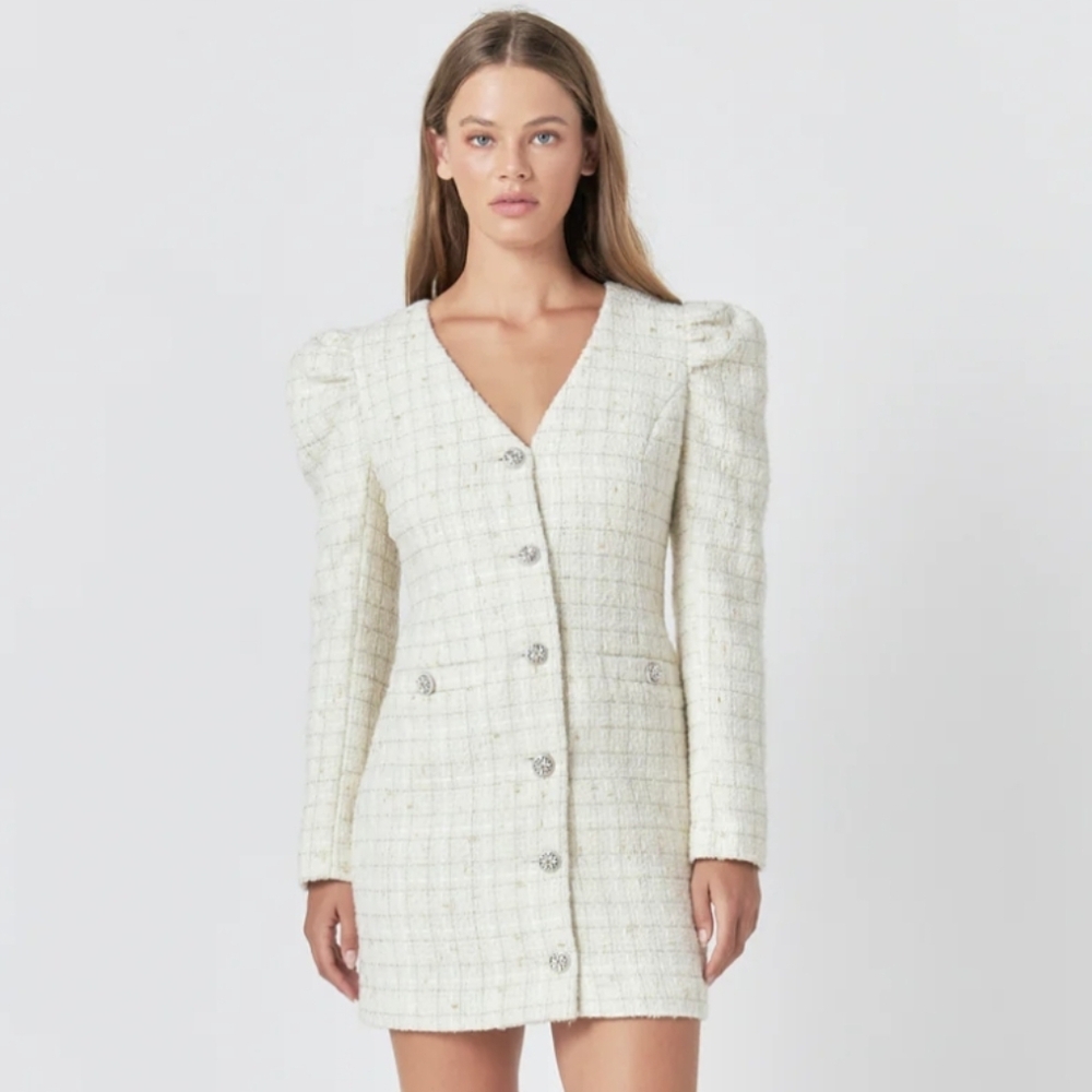 PREMIUM long sleeve tweed mini dress